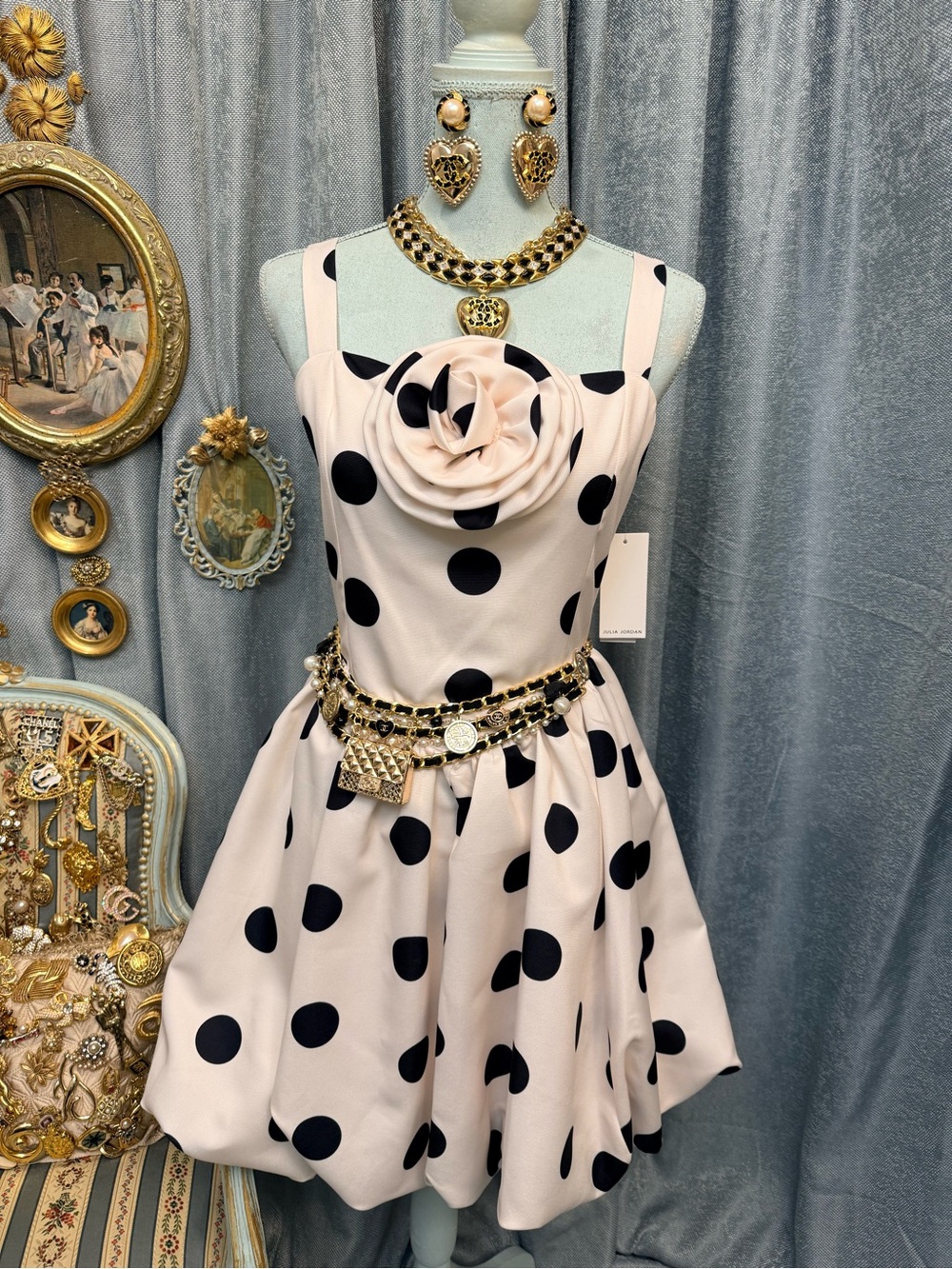 Brigitte Bardot Polka Dot Dress with Rosette .